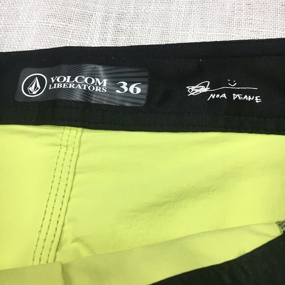 Volcom Board Shorts Men 36 Yellow Swim Trunks Noa Deane Neon Pockets Surf Beach - Picture 2 of 12